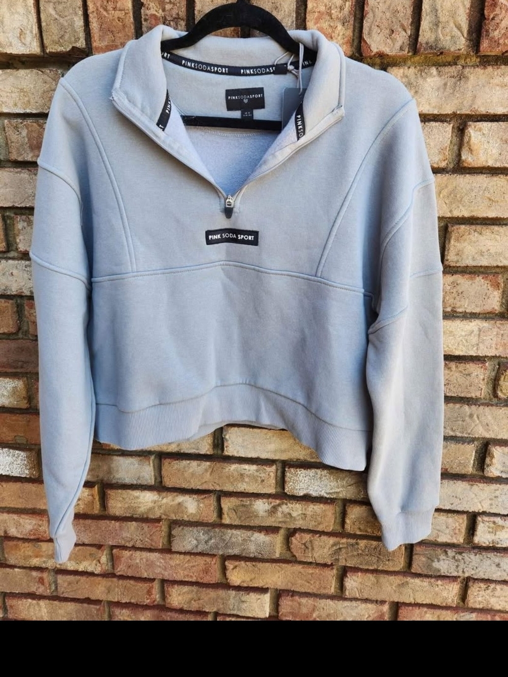 New Women’s Pink Soda Sport Gray Crop Half Zip Jacket, size Small